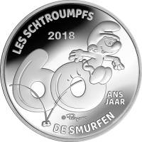 (12) Монета Бельгия 2018 год 5 евро "Смурфы"  Серебро Ag 925  PROOF
